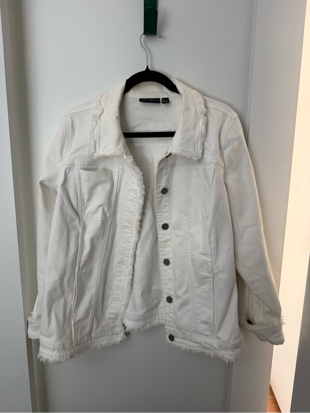 Susan Graver White Frayed Edge Denim Jacket